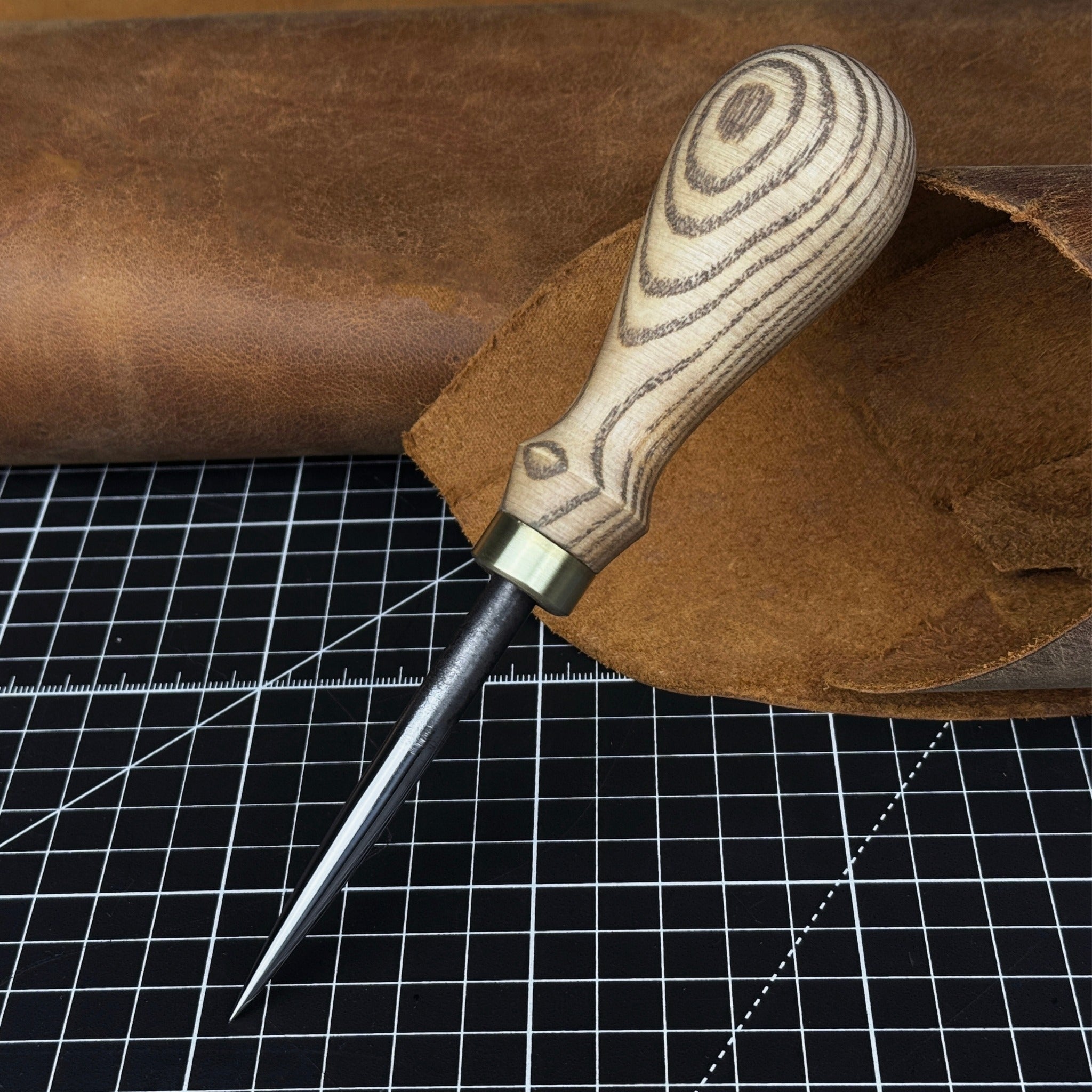 Hand-Forged Leatherworking Awl by Sharky Forged Steel Tools