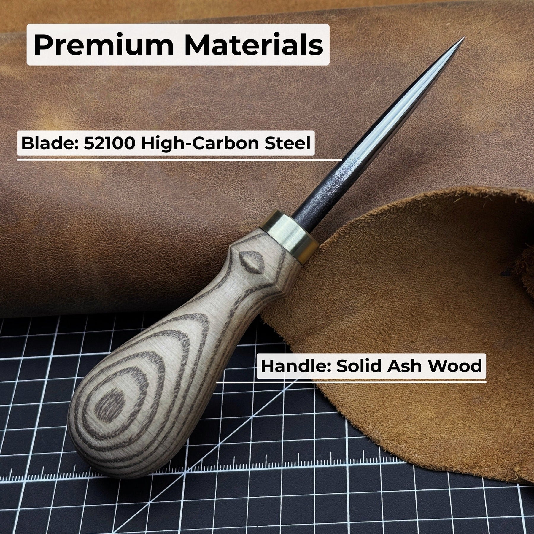 Hand-Forged Leatherworking Awl detail view by Sharky Forged Steel Tools