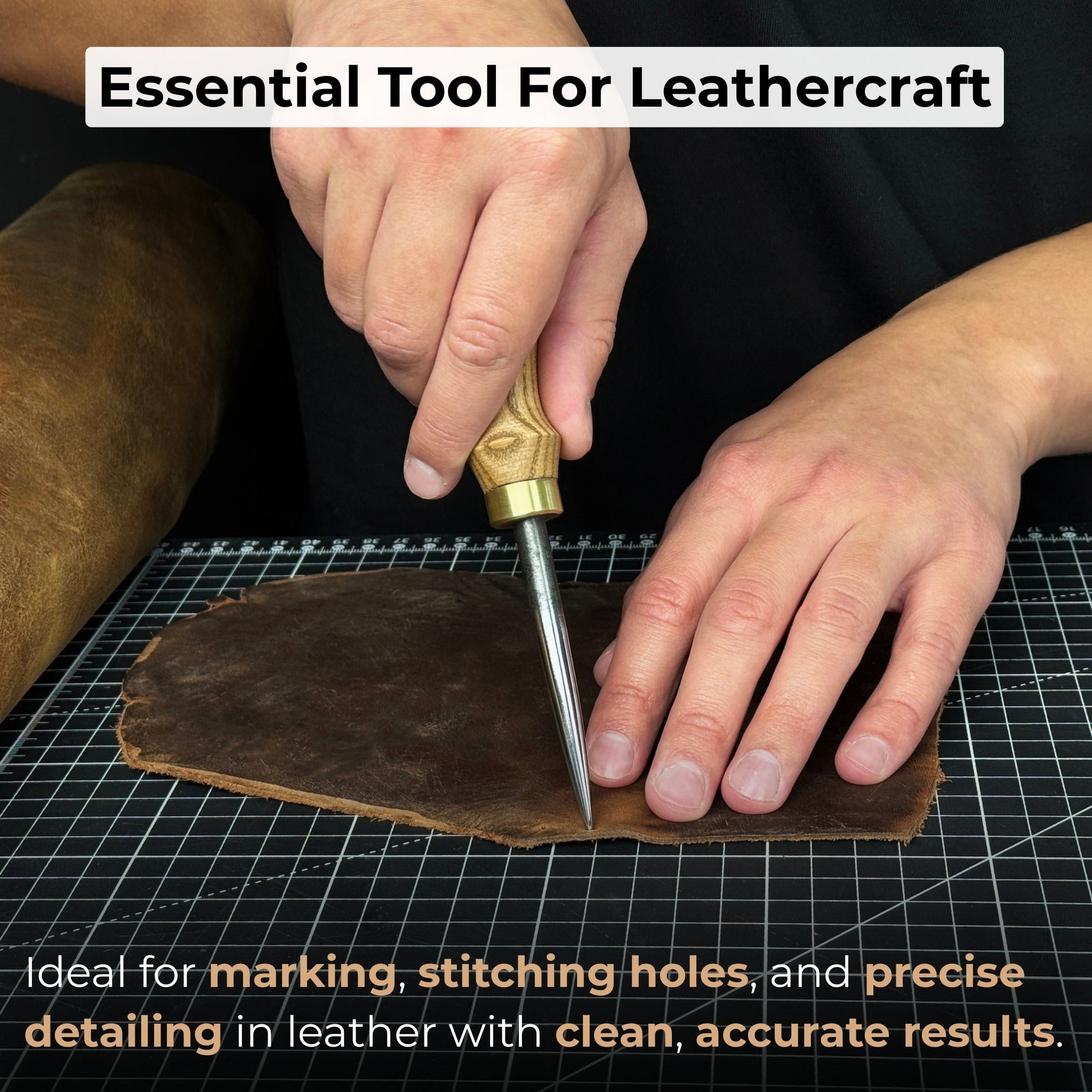 Hand-Forged Leatherworking Awl detail view by Sharky Forged Steel Tools