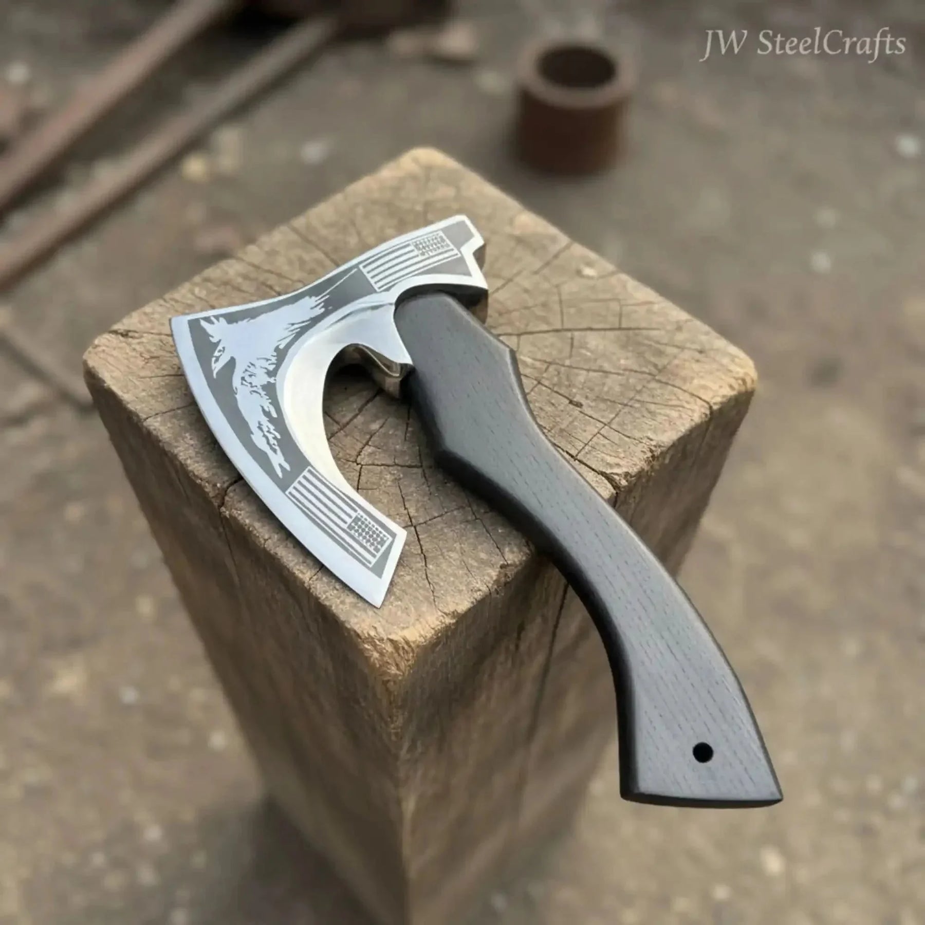 Modern Viking Fantasy Hatchet Curved Bearded Steel Axe by JW SteelCrafts