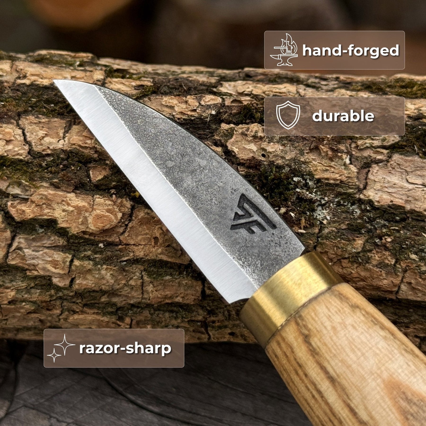 Hand-Forged Roughing Knife, Blade 5 cm (1.97 inches) detail view by Sharky Forged Steel Tools