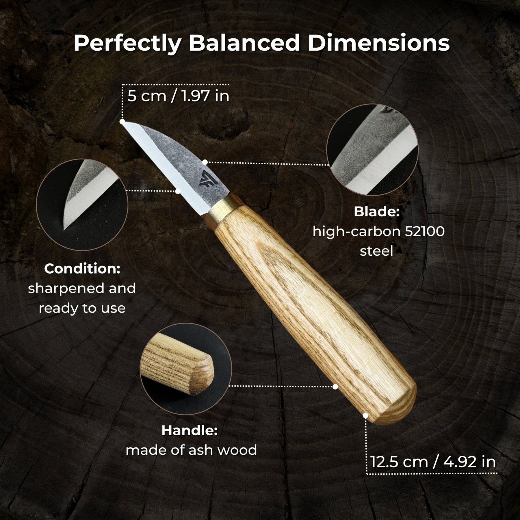 Hand-Forged Roughing Knife, Blade 5 cm (1.97 inches) detail view by Sharky Forged Steel Tools