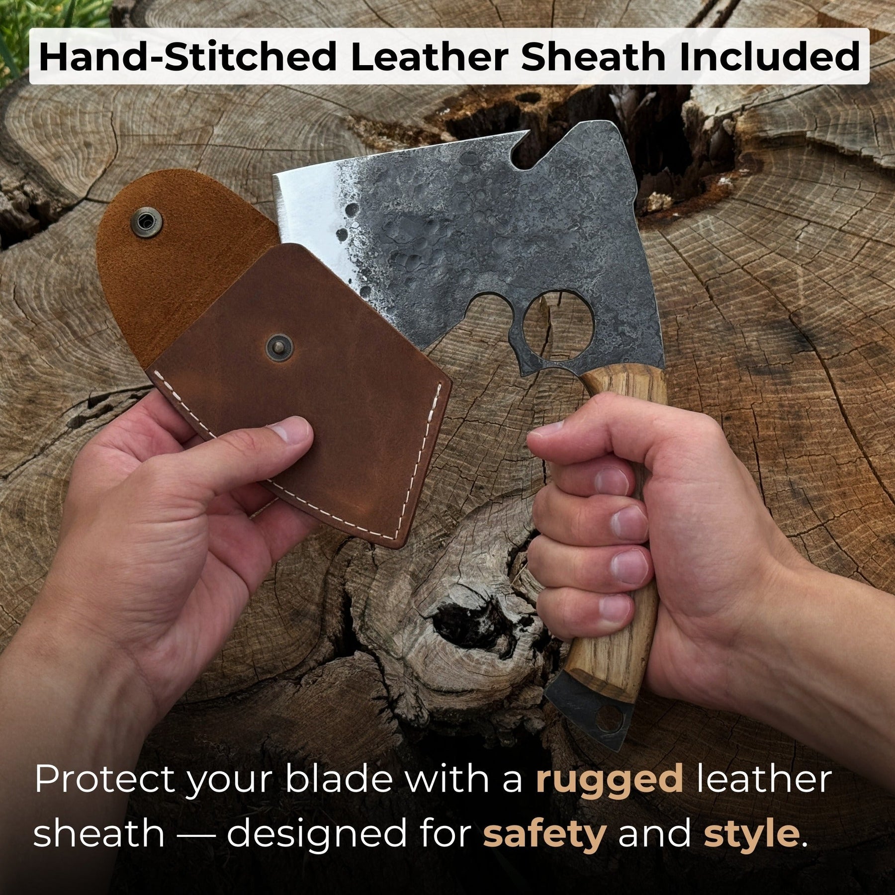 Hand-Forged Small Camping Axe with Curved Handle, 0.52 kg (1.15 Ibs) detail view by Sharky Forged Steel Tools