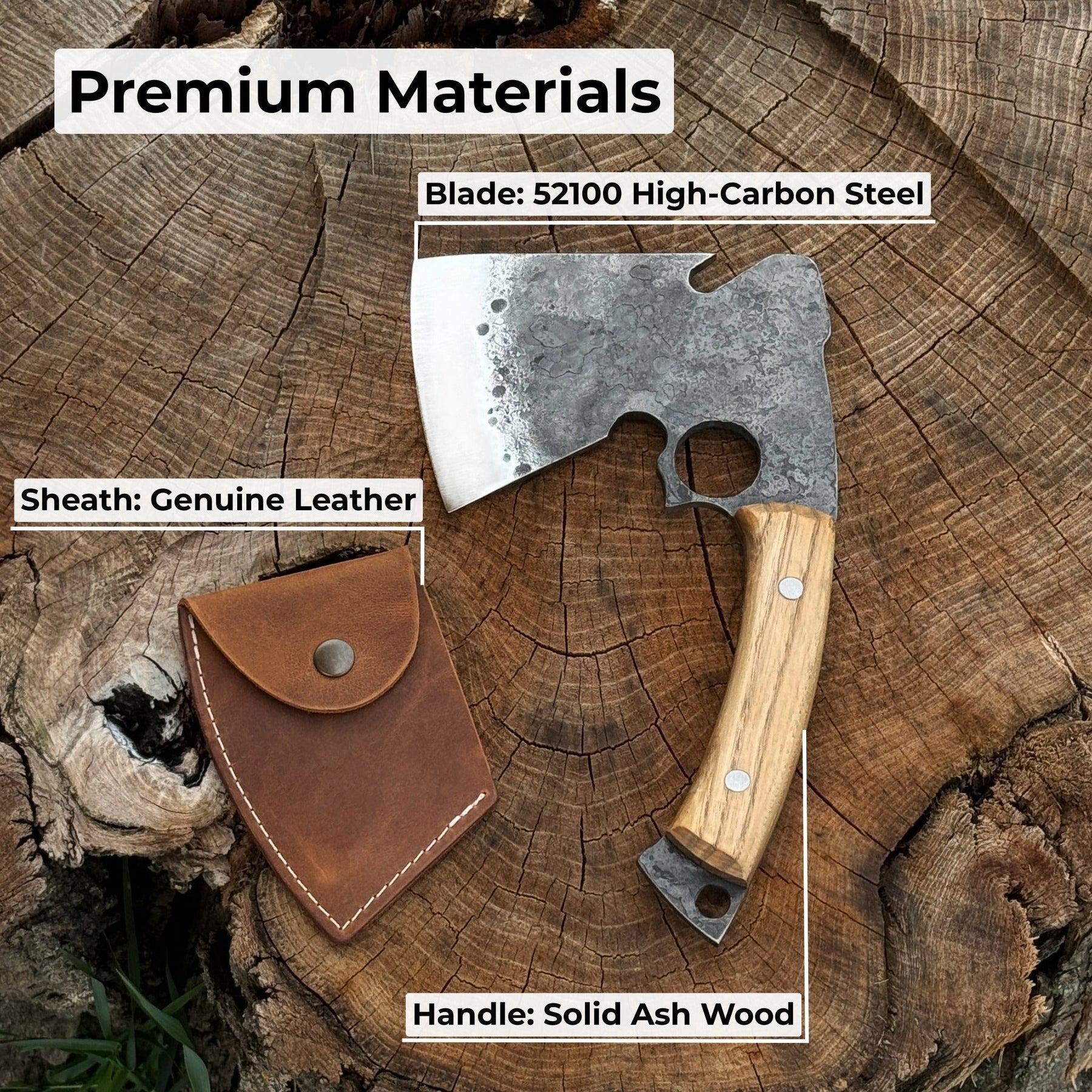 Hand-Forged Small Camping Axe with Curved Handle, 0.52 kg (1.15 Ibs) detail view by Sharky Forged Steel Tools