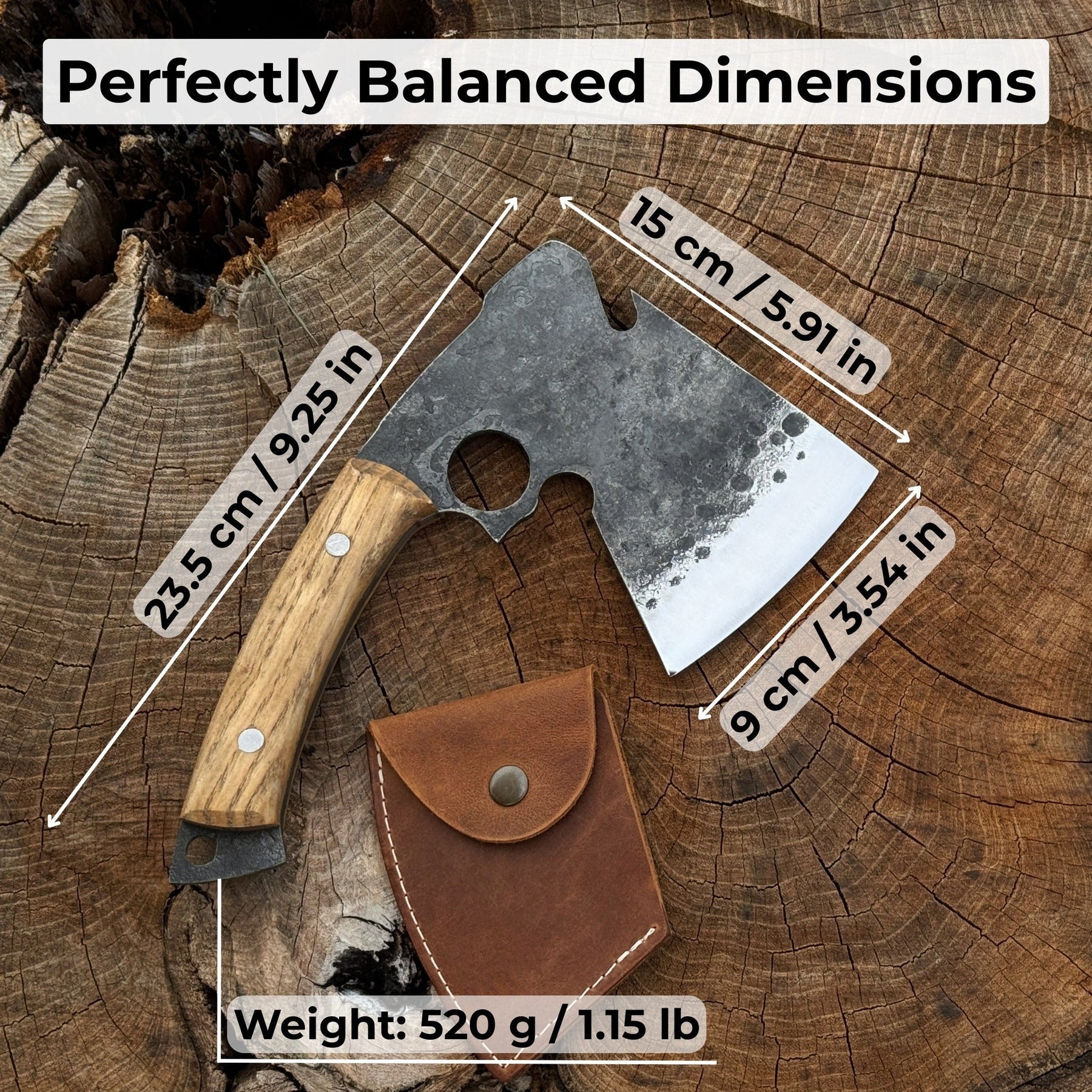 Hand-Forged Small Camping Axe with Curved Handle, 0.52 kg (1.15 Ibs) detail view by Sharky Forged Steel Tools