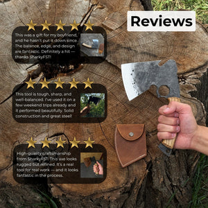 Hand-Forged Small Camping Axe with Curved Handle, 0.52 kg (1.15 Ibs) detail view by Sharky Forged Steel Tools