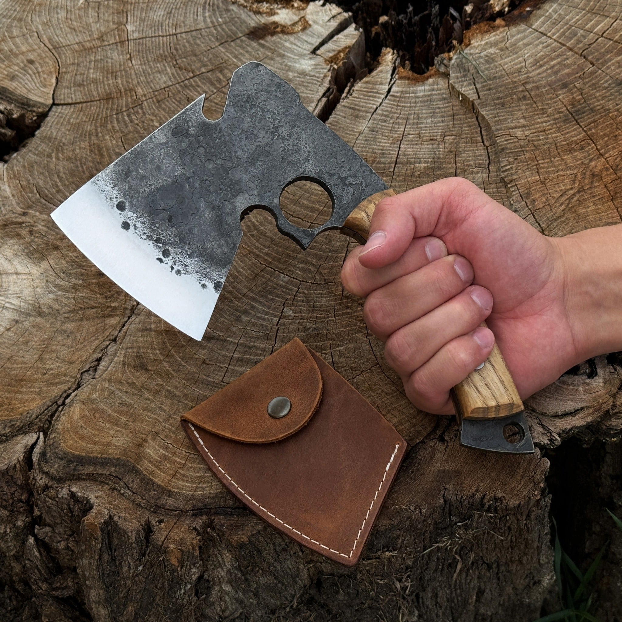 Hand-Forged Small Camping Axe with Curved Handle, 0.52 kg (1.15 Ibs) by Sharky Forged Steel Tools