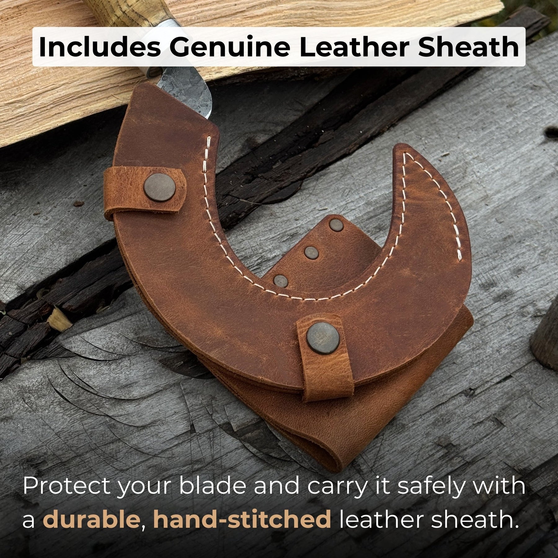 Hand-Forged Small Sickle – 9 cm (3.54 inches) Blade with Leather Belt Attachment detail view by Sharky Forged Steel Tools
