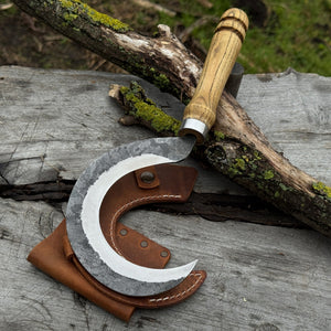 Hand-Forged Small Sickle – 9 cm (3.54 inches) Blade with Leather Belt Attachment by Sharky Forged Steel Tools