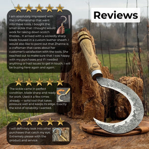 Hand-Forged Small Sickle, ⌀9 cm (3.54 inches) detail view by Sharky Forged Steel Tools