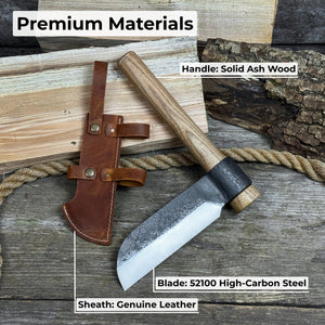 Hand-Forged Small Splitting Froe – Leather Sheath with Handle Holder detail view by Sharky Forged Steel Tools