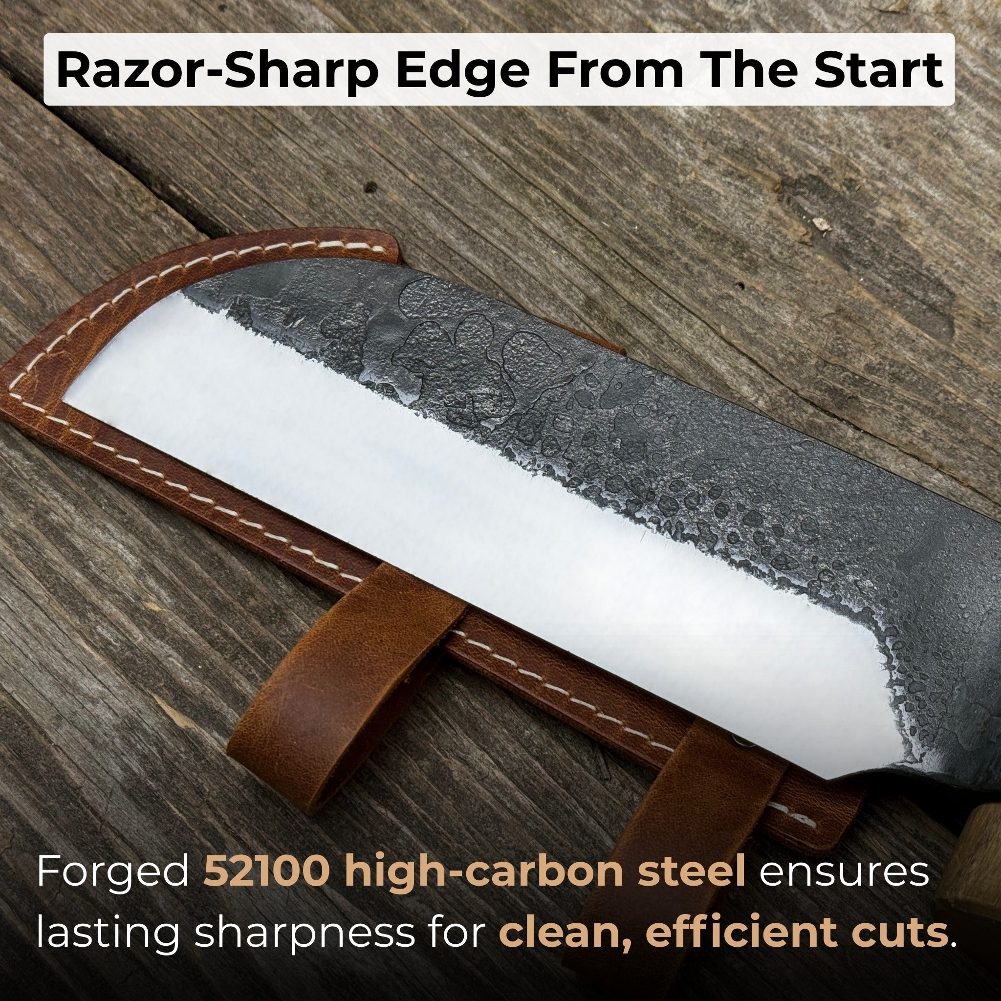 Hand-Forged Small Splitting Froe – Leather Sheath with Handle Holder detail view by Sharky Forged Steel Tools