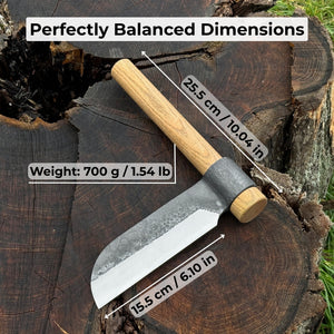 Hand-Forged Small Splitting Froe – Leather Sheath with Handle Holder detail view by Sharky Forged Steel Tools
