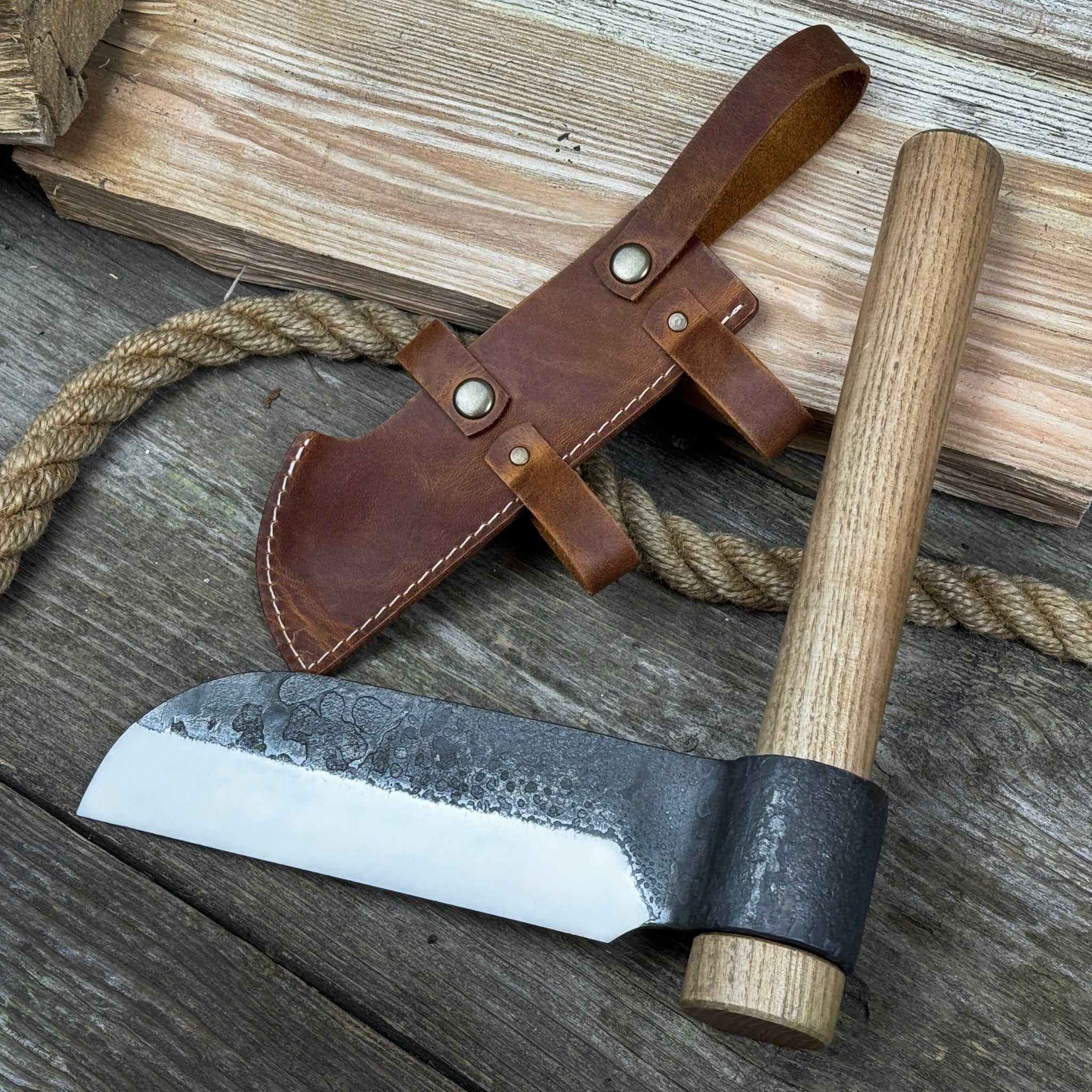 Hand-Forged Small Splitting Froe – Leather Sheath with Handle Holder by Sharky Forged Steel Tools