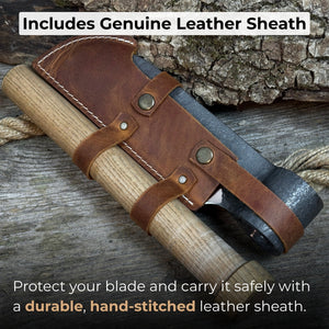 Hand-Forged Small Splitting Froe – Leather Sheath with Handle Holder detail view by Sharky Forged Steel Tools