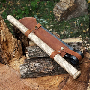 Hand-Forged Splitting Froe – Leather Sheath with Handle Holder detail view by Sharky Forged Steel Tools
