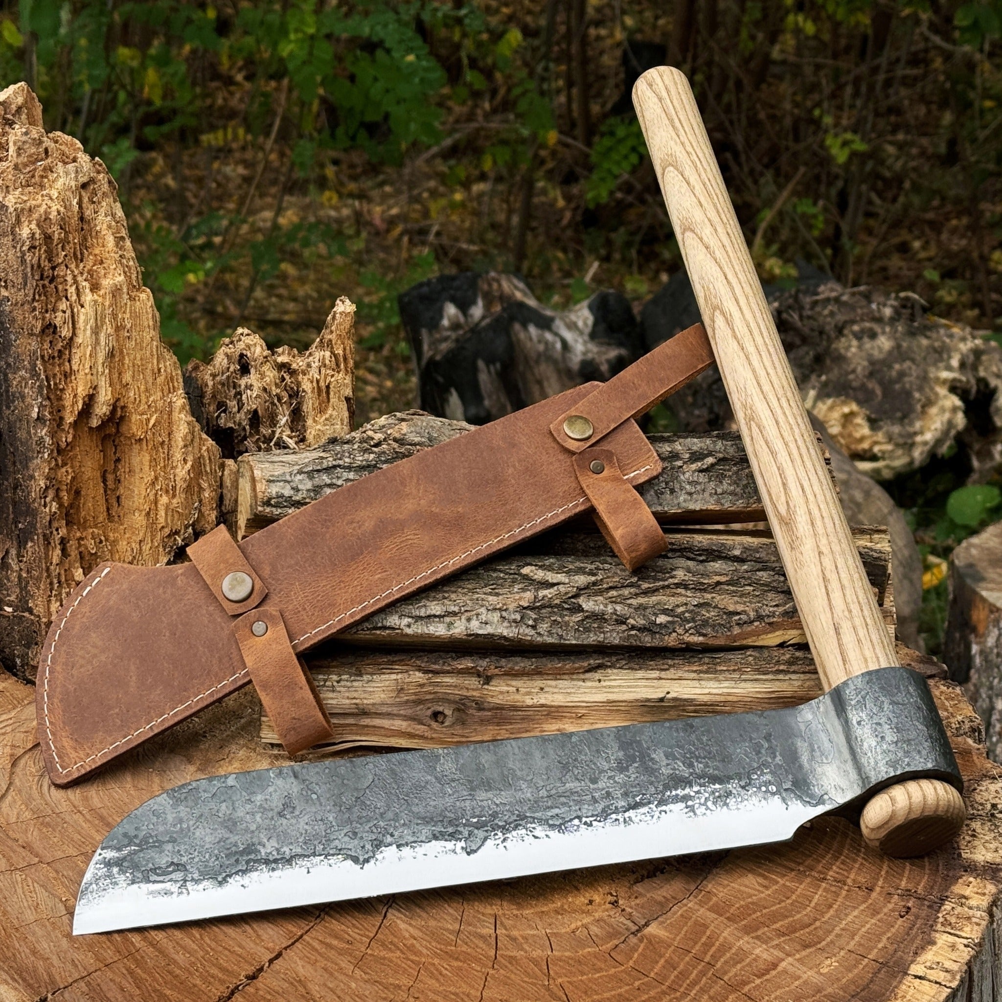 Hand-Forged Splitting Froe – Leather Sheath with Handle Holder by Sharky Forged Steel Tools