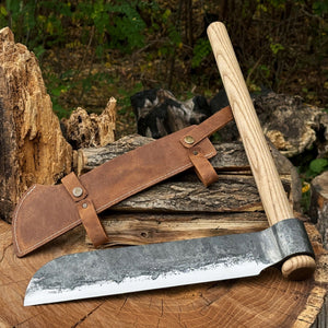 Hand-Forged Splitting Froe – Leather Sheath with Handle Holder by Sharky Forged Steel Tools