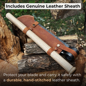 Hand-Forged Splitting Froe – Leather Sheath with Handle Holder detail view by Sharky Forged Steel Tools