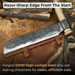 Hand-Forged Splitting Froe – Leather Sheath with Handle Holder detail view by Sharky Forged Steel Tools