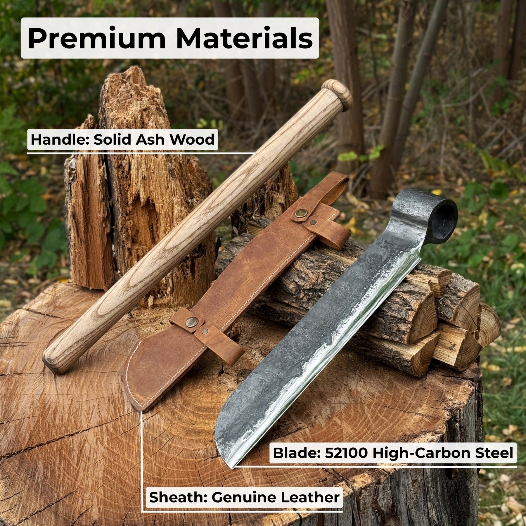 Hand-Forged Splitting Froe – Leather Sheath with Handle Holder detail view by Sharky Forged Steel Tools