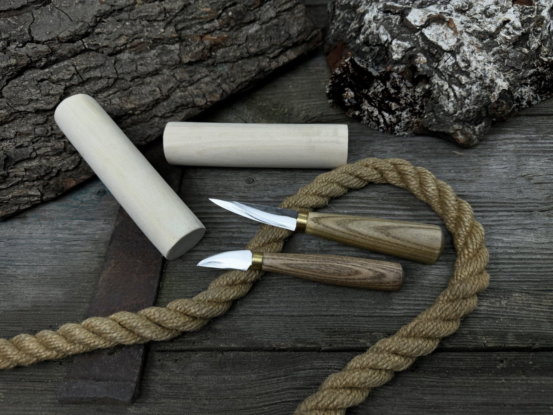 Hand-Forged Wood Carving Tool Set with Wooden Blanks WS9 detail view by Sharky Forged Steel Tools