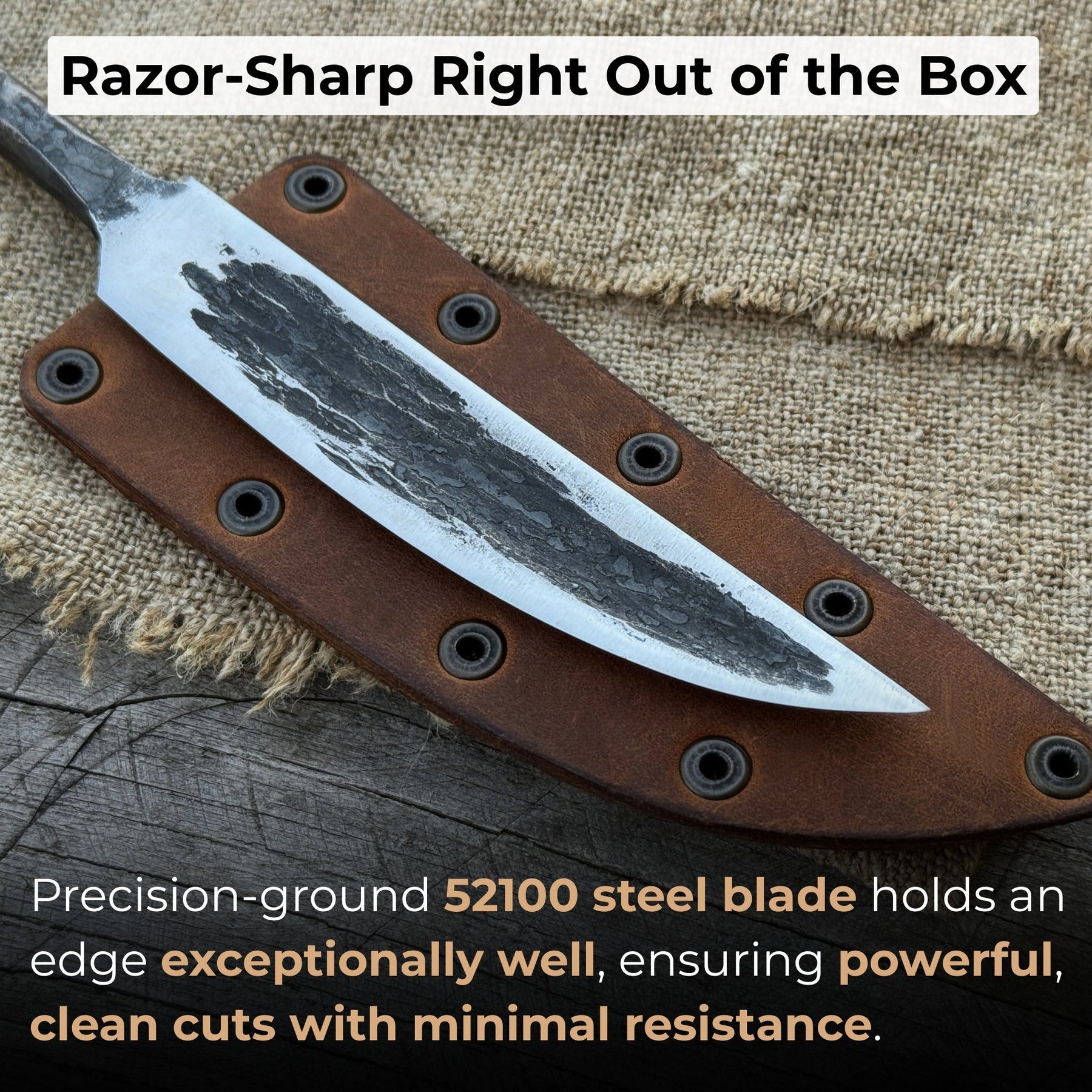 Hand-Forged Yakut Blade with Leather Sheath, 10 cm (3.93 inches) detail view by Sharky Forged Steel Tools