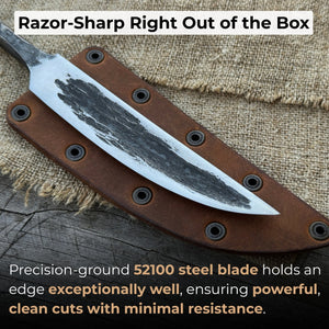 Hand-Forged Yakut Blade with Leather Sheath, 10 cm (3.93 inches) detail view by Sharky Forged Steel Tools