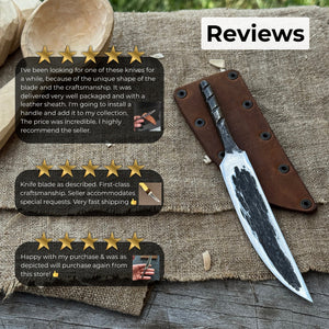 Hand-Forged Yakut Blade with Leather Sheath, 10 cm (3.93 inches) detail view by Sharky Forged Steel Tools