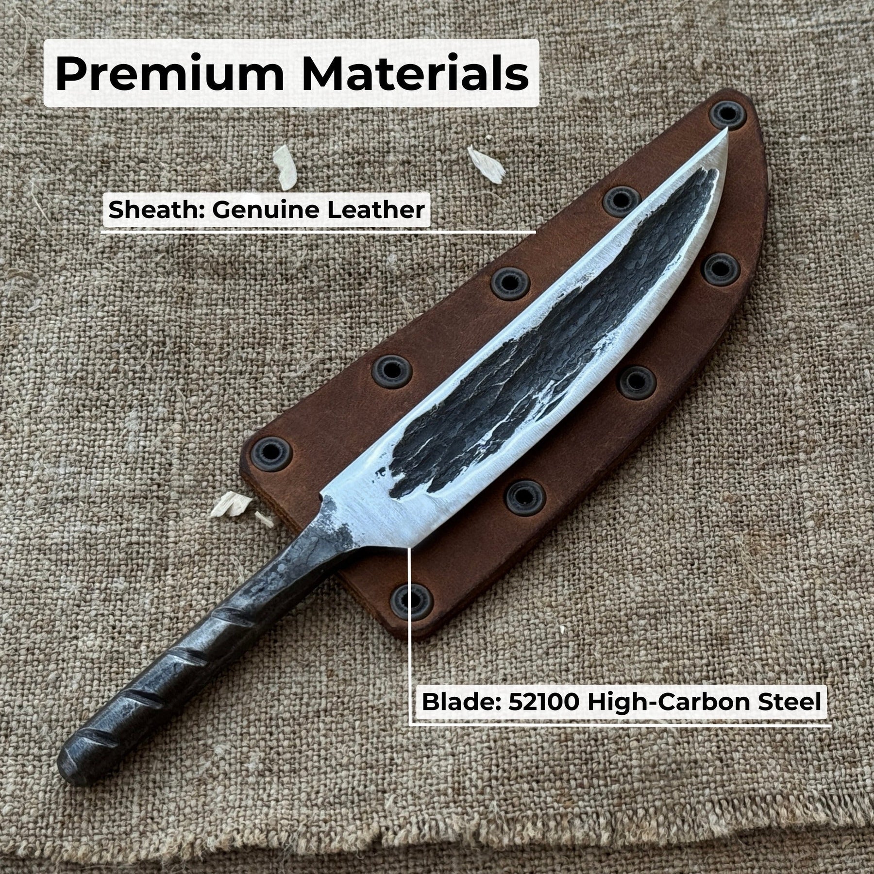 Hand-Forged Yakut Blade with Leather Sheath, 10 cm (3.93 inches) detail view by Sharky Forged Steel Tools