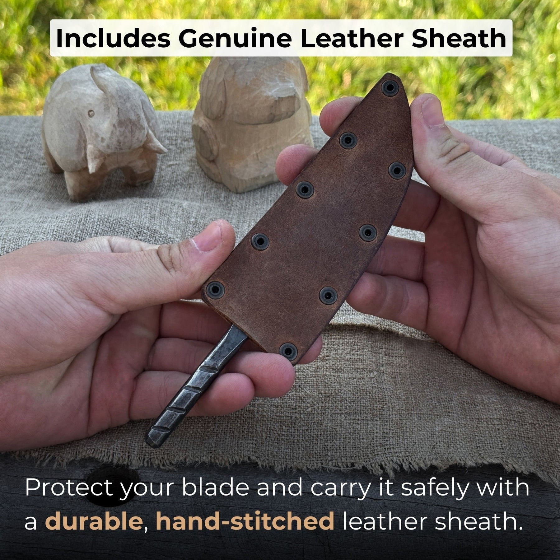 Hand-Forged Yakut Blade with Leather Sheath, 10 cm (3.93 inches) detail view by Sharky Forged Steel Tools
