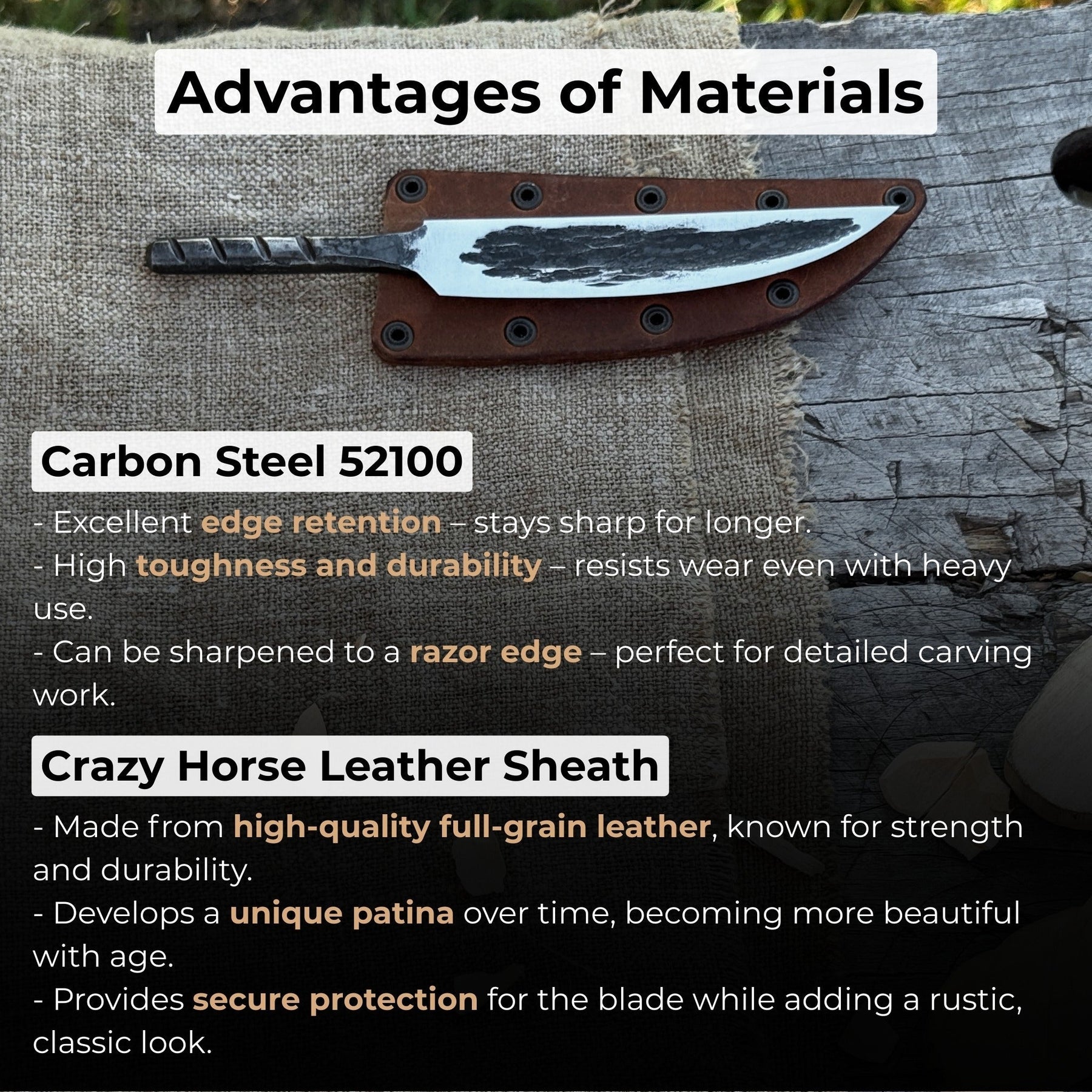 Hand-Forged Yakut Blade with Leather Sheath, 10 cm (3.93 inches) detail view by Sharky Forged Steel Tools