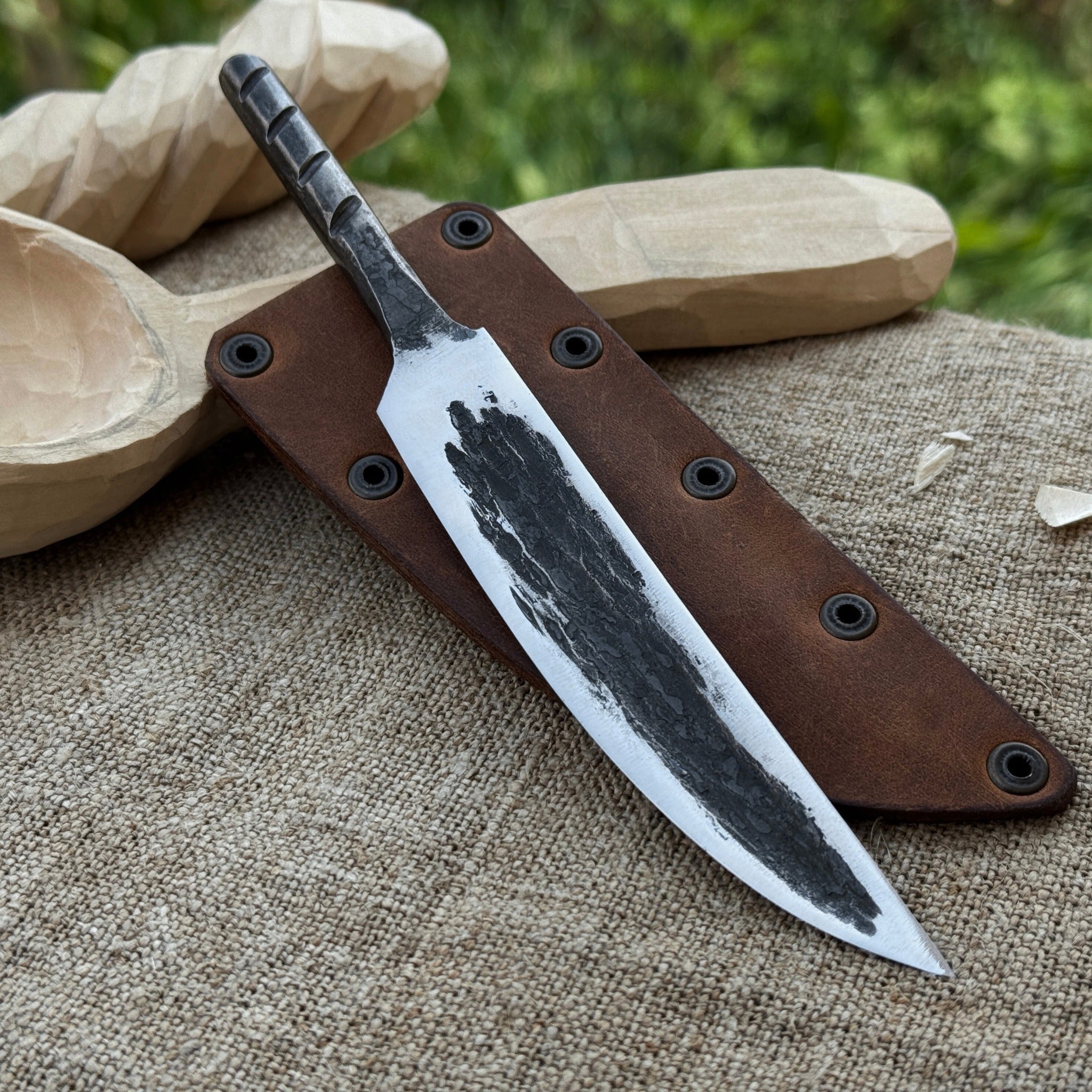Hand-Forged Yakut Blade with Leather Sheath, 10 cm (3.93 inches) by Sharky Forged Steel Tools