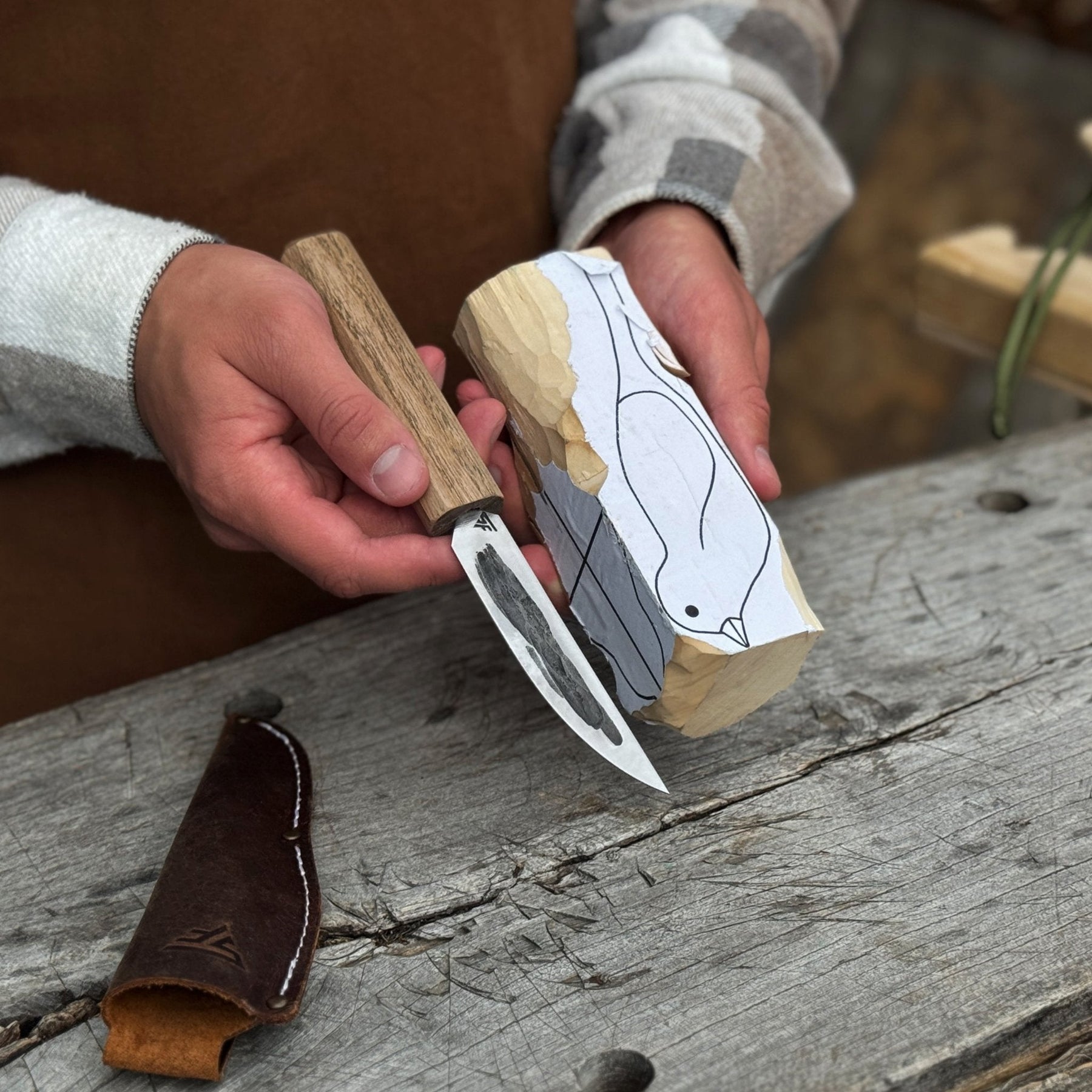 Hand-Forged Yakut Knife with Leather Sheath, 9.5 cm (3.74 inches) detail view by Sharky Forged Steel Tools