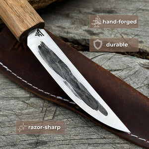 Hand-Forged Yakut Knife with Leather Sheath, 9.5 cm (3.74 inches) detail view by Sharky Forged Steel Tools