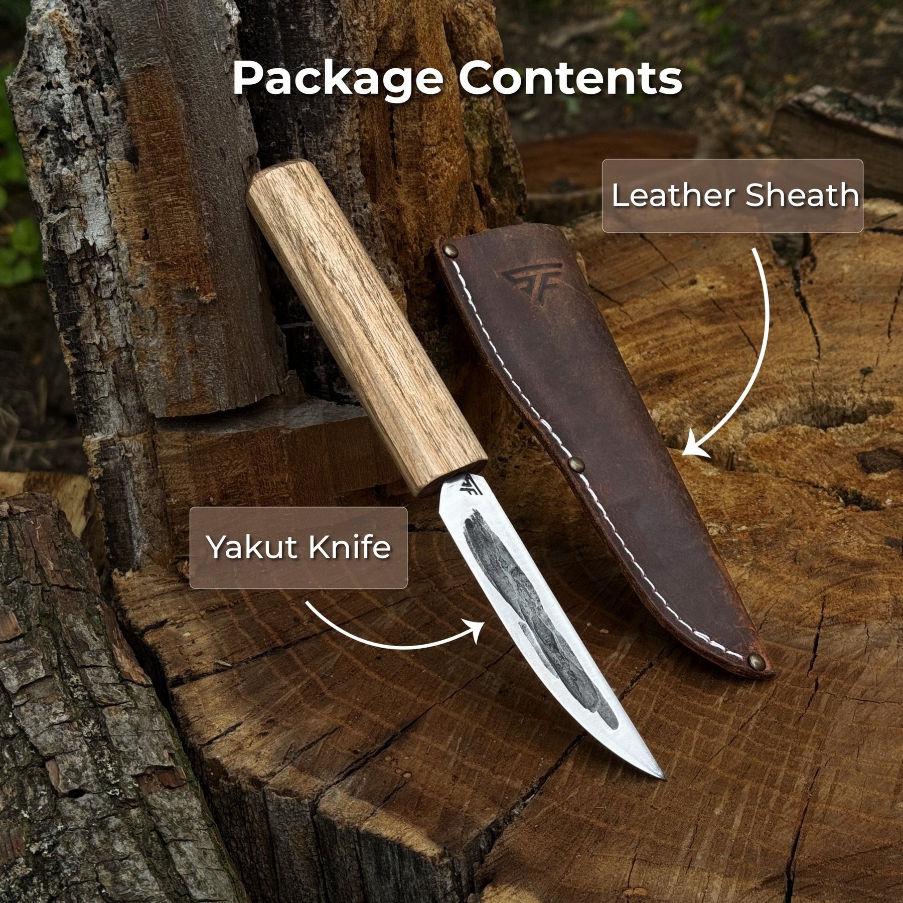 Hand-Forged Yakut Knife with Leather Sheath, 9.5 cm (3.74 inches) detail view by Sharky Forged Steel Tools