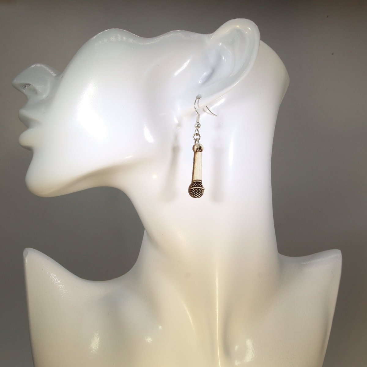 Microphone Wooden Earrings | Singer Music Lover Jewelry by Cate's Concepts, LLC, handmade jewelry detail photo 3