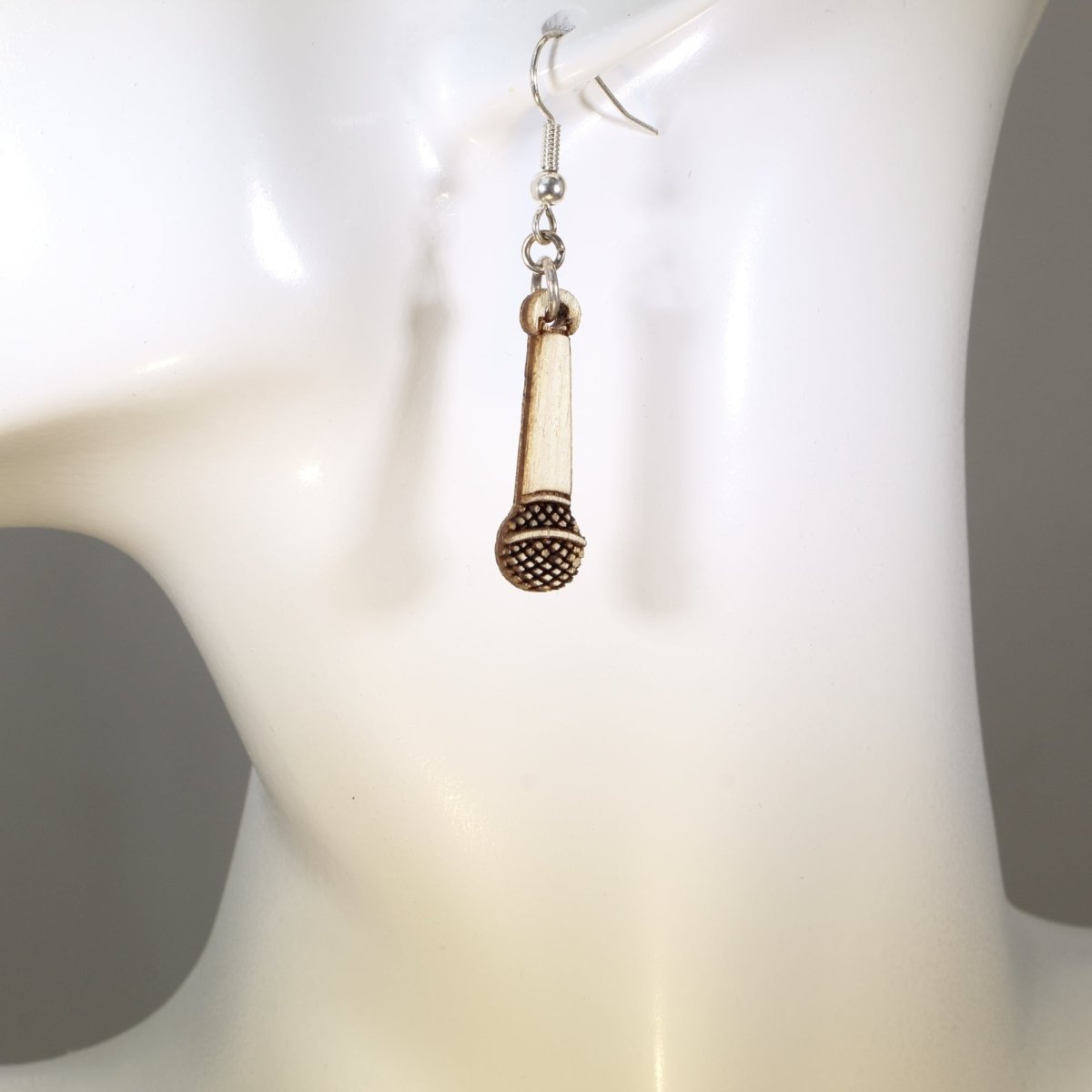 Microphone Wooden Earrings | Singer Music Lover Jewelry detail view by Cate's Concepts, LLC