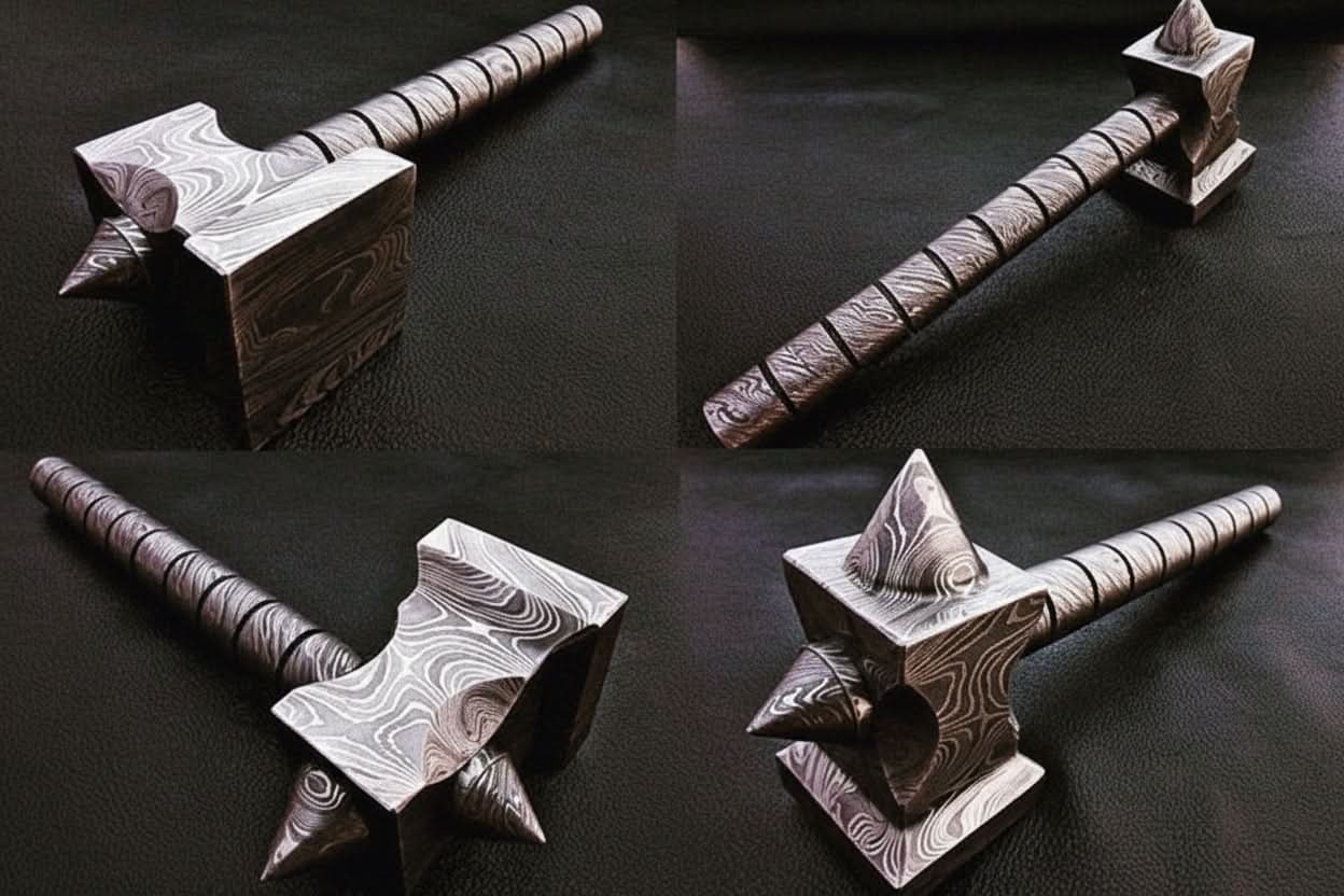 Hand made damascus steel viking hammer by JW SteelCrafts, Southern lifestyle apparel detail photo 3