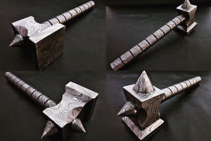 Hand made damascus steel viking hammer by JW SteelCrafts, Southern lifestyle apparel detail photo 3