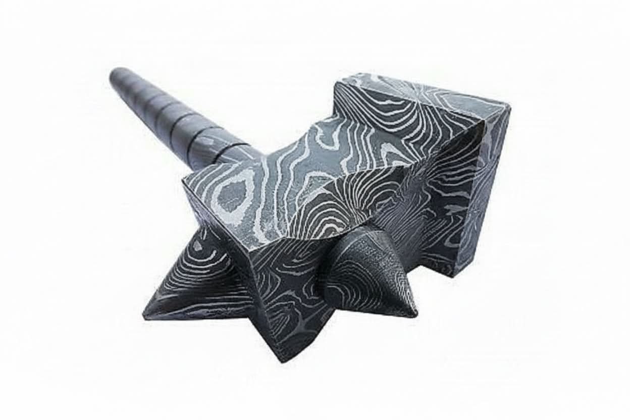Hand made damascus steel viking hammer by JW SteelCrafts, Southern lifestyle apparel detail photo 5