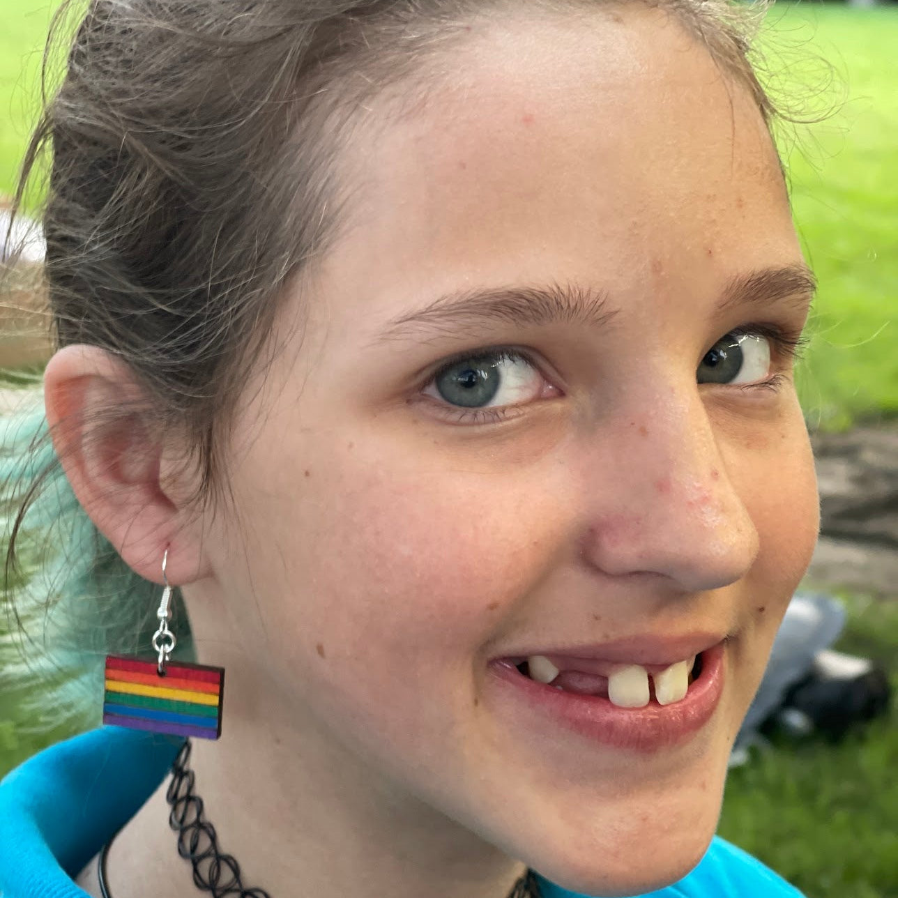 LGBTQ Pride Flag Wooden Earrings | Rainbow Pride Jewelry detail view by Cate's Concepts, LLC