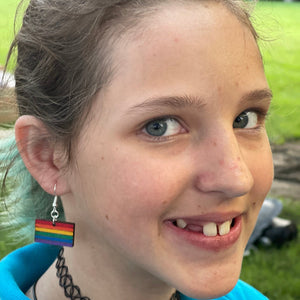 LGBTQ Pride Flag Wooden Earrings | Rainbow Pride Jewelry detail view by Cate's Concepts, LLC
