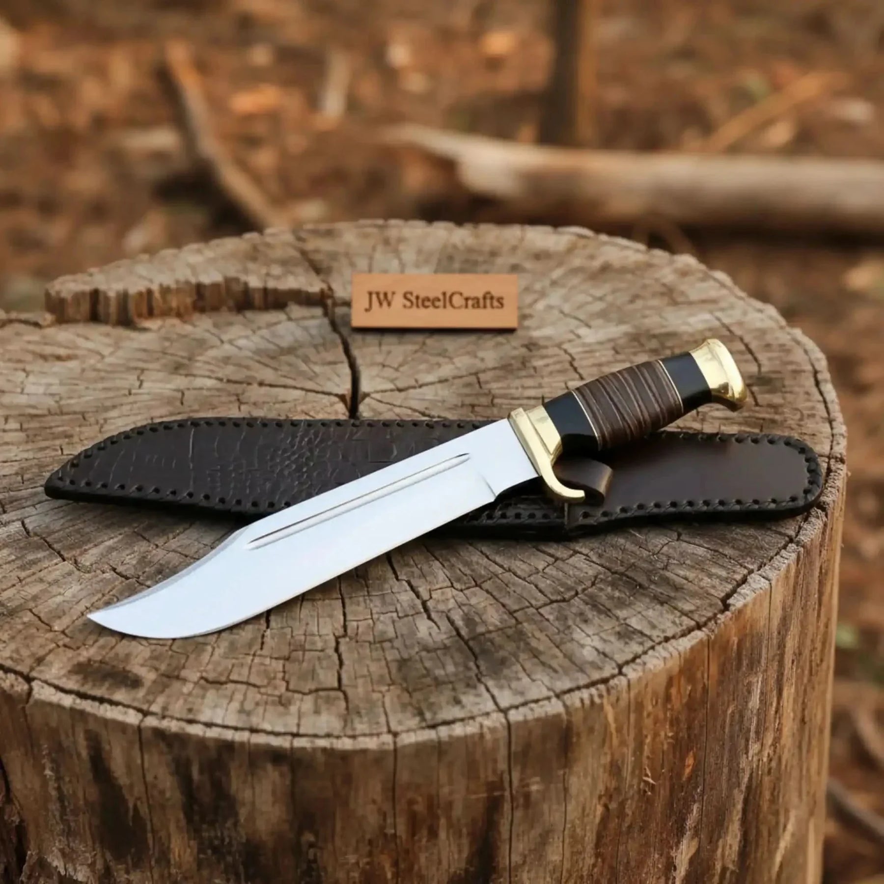 Handcrafted Crocodile Dundee Style Bowie Knife Large Clip Point Hunting Blade with Leather Sheath by JW SteelCrafts