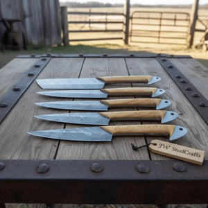 Damascus Kitchen Knife Set of 4 - Hand-Forged Full Tang Blades by JW SteelCrafts, Damascus knife detail photo 7