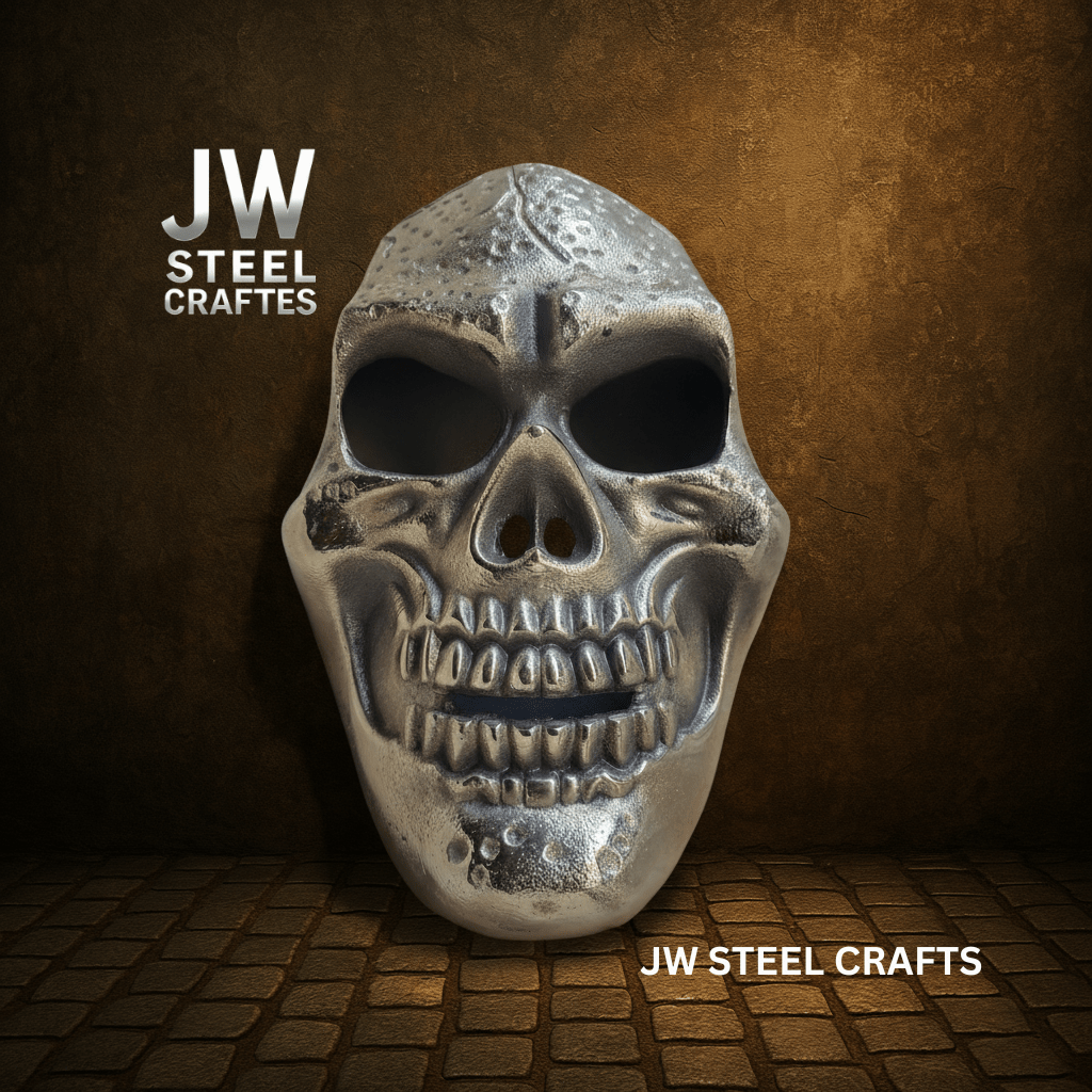 Handcrafted Metal Skull Mask: Choose Copper, Chrome or Antique Finish by JW SteelCrafts, original artwork detail photo 5