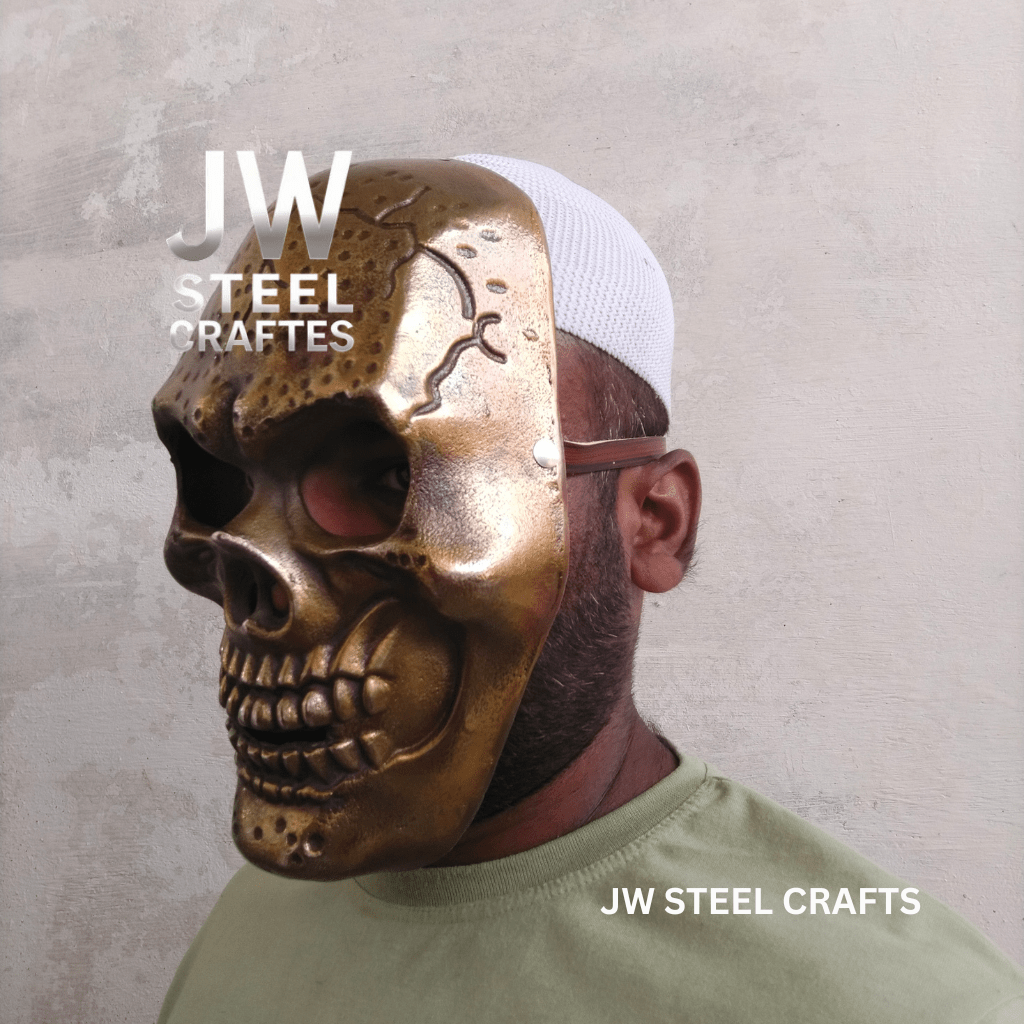 Handcrafted Metal Skull Mask: Choose Copper, Chrome or Antique Finish by JW SteelCrafts, original artwork detail photo 17