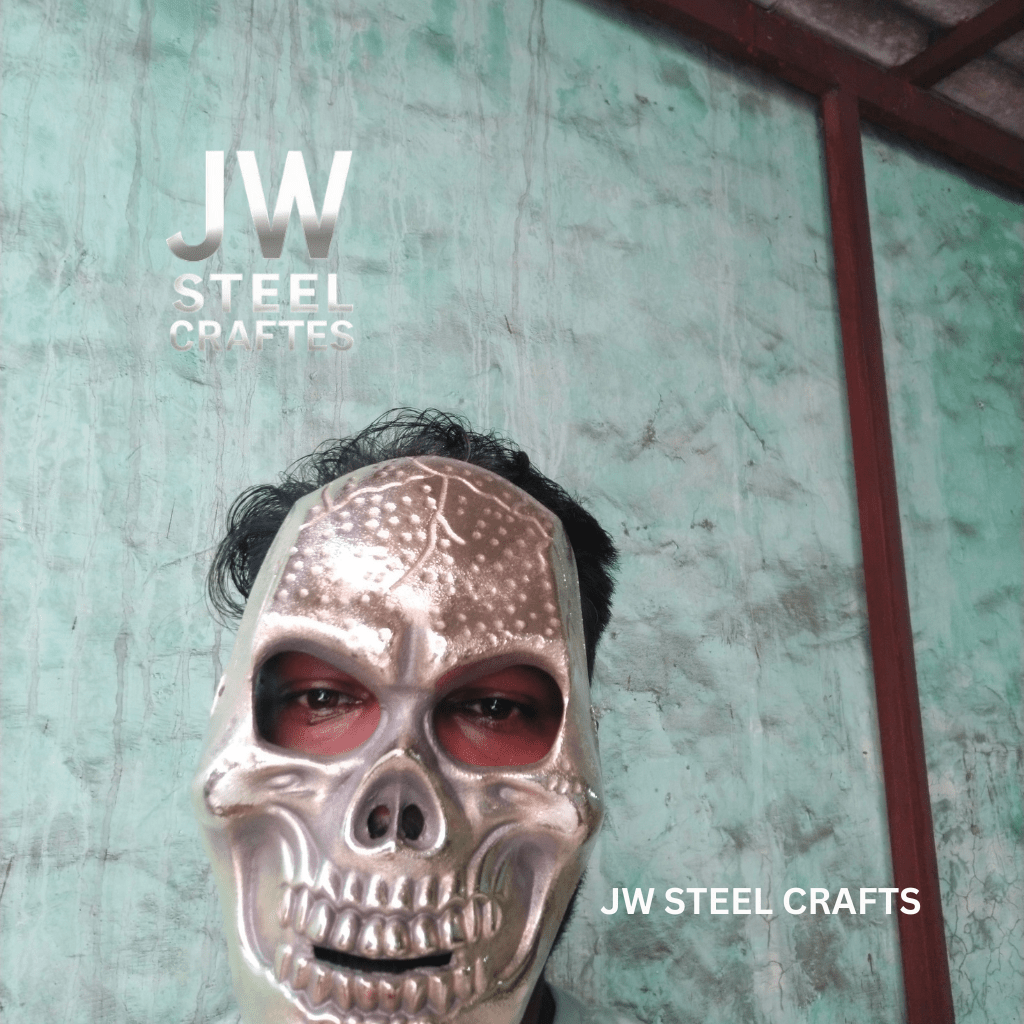 Handcrafted Metal Skull Mask: Choose Copper, Chrome or Antique Finish by JW SteelCrafts, original artwork detail photo 15