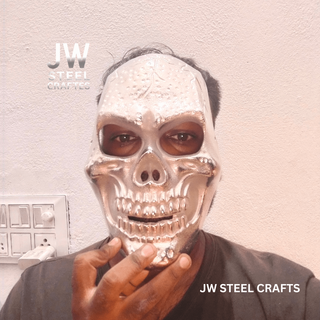Handcrafted Metal Skull Mask: Choose Copper, Chrome or Antique Finish by JW SteelCrafts, original artwork detail photo 19