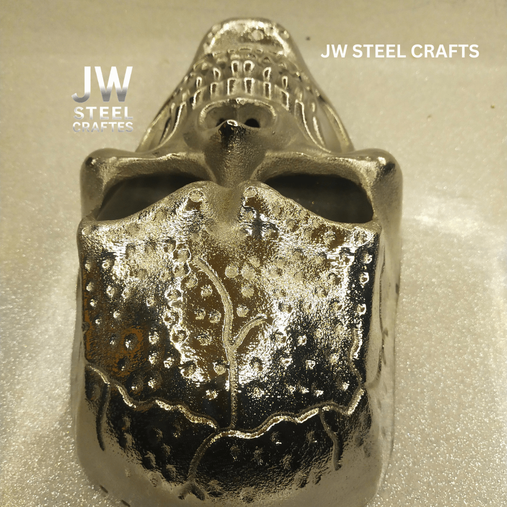 Handcrafted Metal Skull Mask: Choose Copper, Chrome or Antique Finish by JW SteelCrafts, original artwork detail photo 13